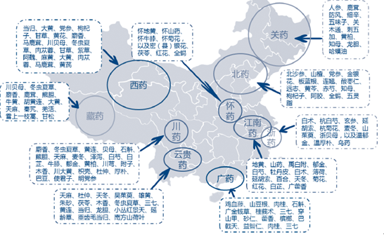 我国十大道地药材产地分布