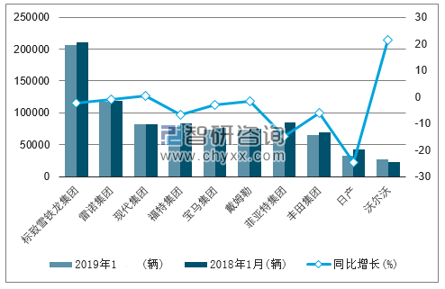 2019年1月欧洲乘用车（前十）注册情况