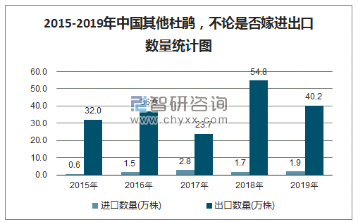 2015-2019年中国其他杜鹃，不论是否嫁进出口数量统计图