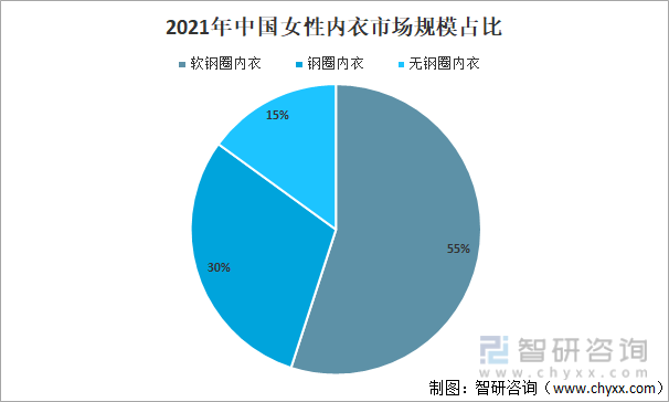 2021年中国女性内衣市场规模占比