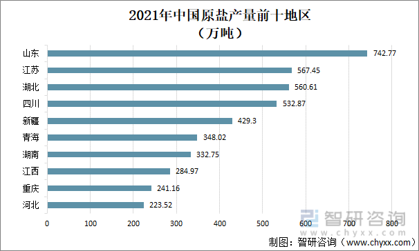 2021年中国原盐产量前十地区
