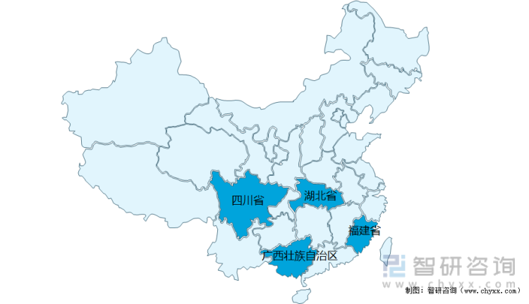 2021年中国增产万吨以上的省区分布