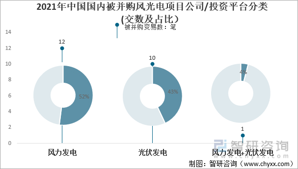 2021年中国国内被并购风光电项目公司/投资平台分类(交数及占比）