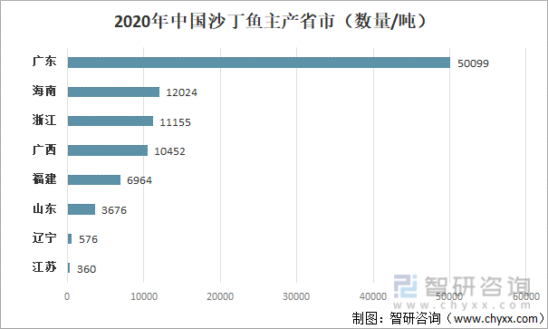 2020年中国各省市沙丁鱼产量
