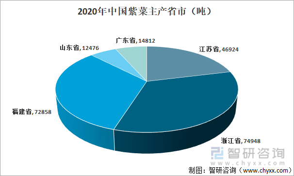 2020年中国各省市紫菜产量