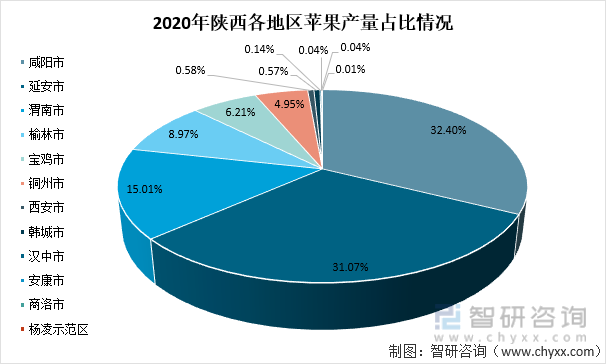 2020年陕西各地区苹果产量占比情况