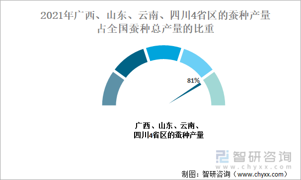 2021年广西、山东、云南、四川4省区的蚕种产量占全国蚕种总产量的比重