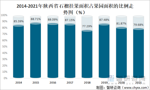 2014-2021年陕西省石榴挂果面积占果园面积的比例走势图