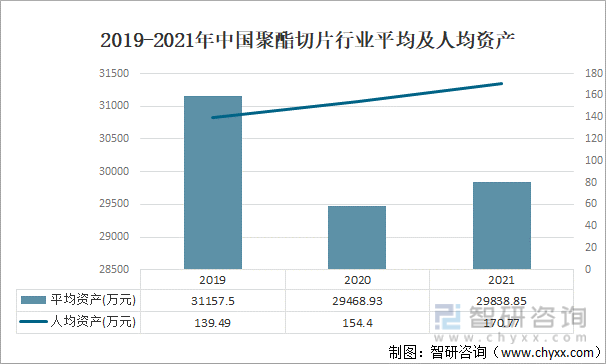 2019-2021年中国聚酯切片行业平均及人均资产