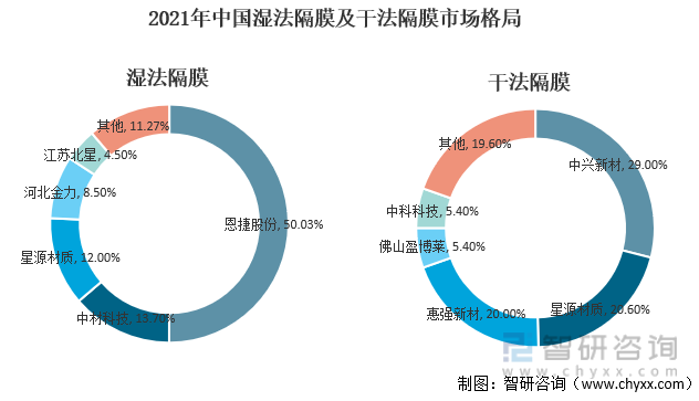 2021年中国湿法隔膜及干法隔膜市场格局