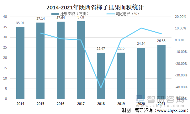 2014-2021年陕西省柿子挂果面积统计