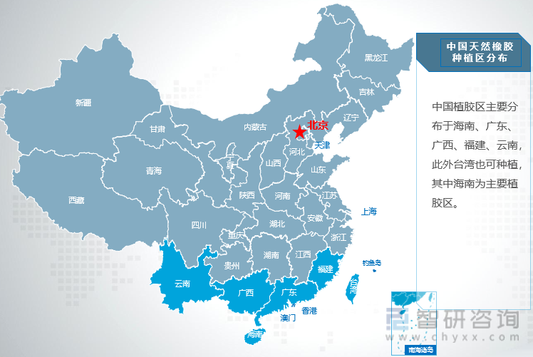 中国天然橡胶种植区分布