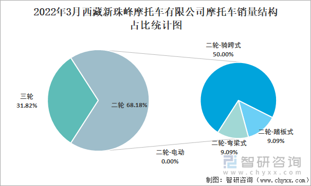 2022年3月西藏新珠峰摩托车有限公司摩托车销量结构占比统计图