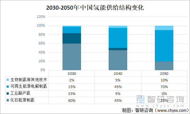 2030-2050年中国氢能供给结构变化