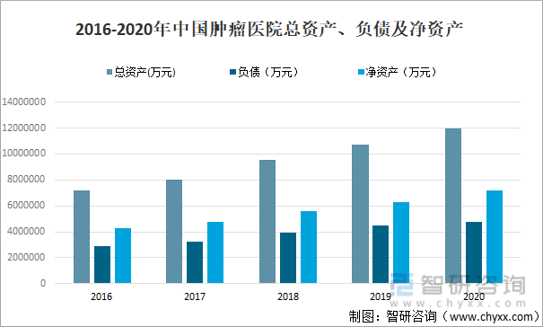 2016-2020年中国肿瘤医院总资产、负债及净资产