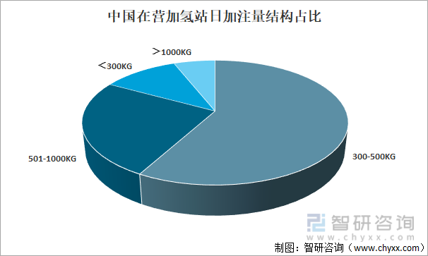 中国在营加氢站日加注量结构占比