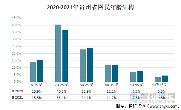 2020-2021年贵州省网民年龄结构