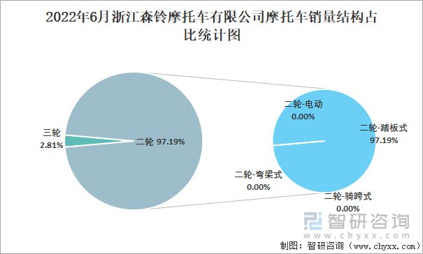 2022年6月浙江森鈴摩托車有限公司摩托車銷量結(jié)構(gòu)占比統(tǒng)計(jì)圖