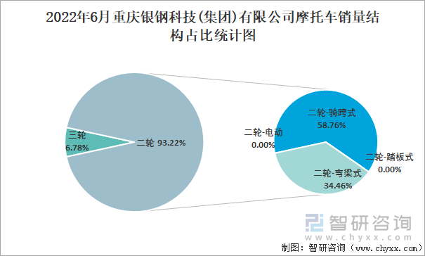 2022年6月重慶銀鋼科技(集團)有限公司摩托車銷量結構占比統(tǒng)計圖