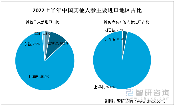 2022上半年中国其他人参主要进口地区占比