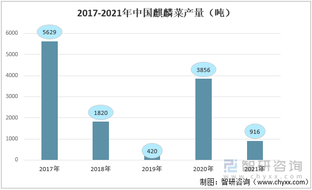 2017-2021年中国麒麟菜产量（吨）
