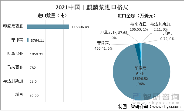 2021年中国干麒麟菜进口格局