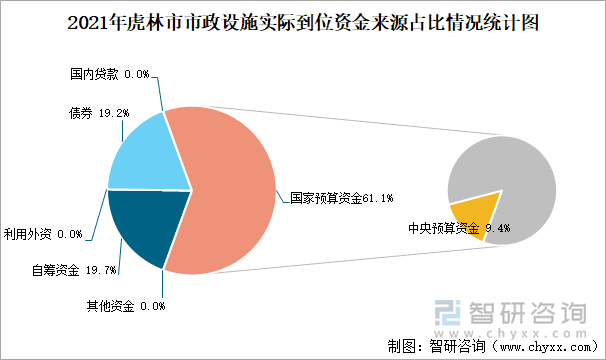 2021年虎林市市政设施实际到位资金来源占比情况统计图