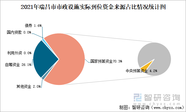 2021年瑞昌市市政设施实际到位资金来源占比情况统计图