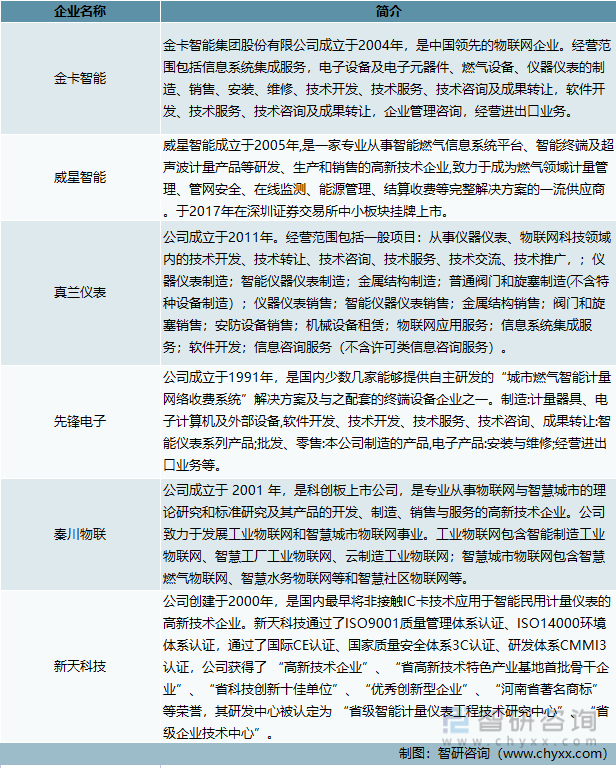 中国智能燃气表主要参与企业简介