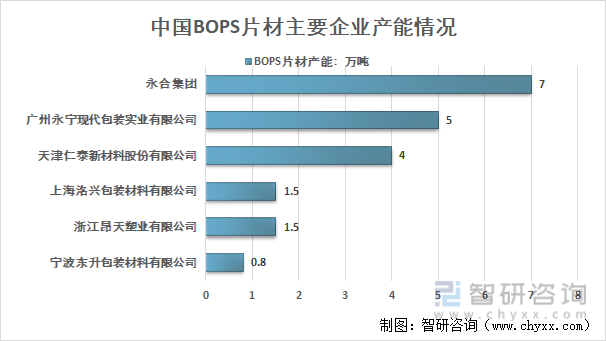 2021年中国BOPS片材行业主要企业产能情况