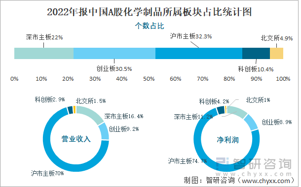 2022年报中国A股化学制品所属板块占比统计图