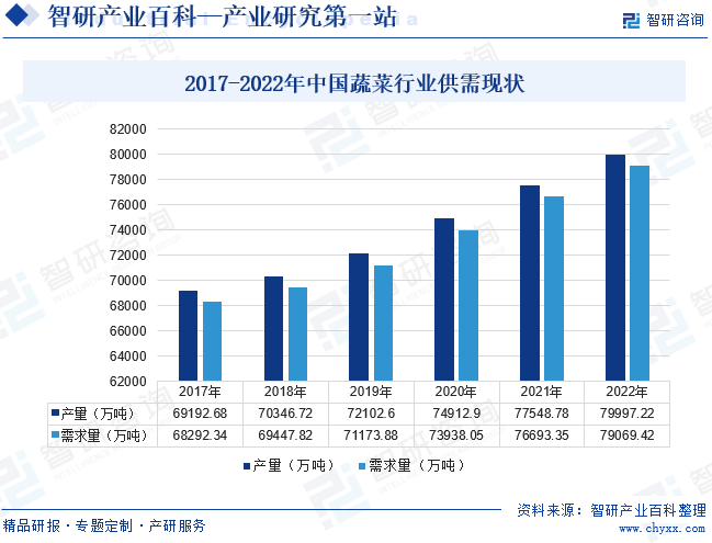 2017-2022年中国蔬菜行业供需现状