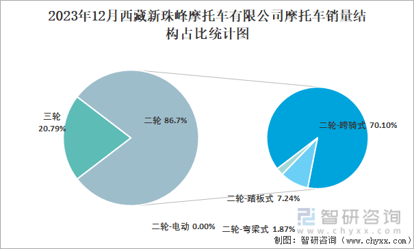 2023年12月西藏新珠峰摩托车有限公司摩托车销量结构占比统计图