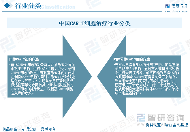 中国CAR-T细胞治疗行业分类
