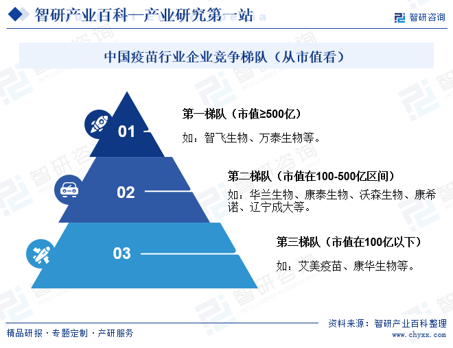 中国疫苗行业企业竞争梯队（从市值看）
