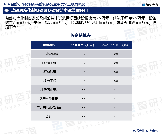 盐酸法净化制备磷酸及磷酸盐中试装置项目概况