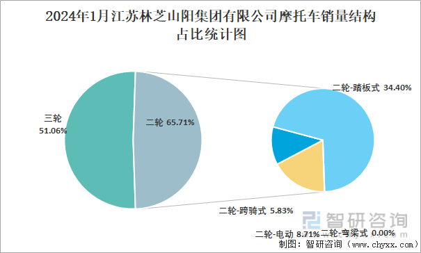2024年1月江苏林芝山阳集团有限公司摩托车销量结构占比统计图