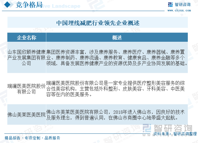 中国埋线减肥行业领先企业概述