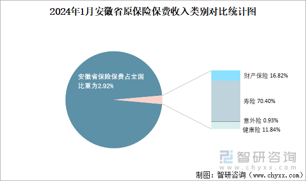 2024年1月安徽省原保险保费收入类别对比统计图