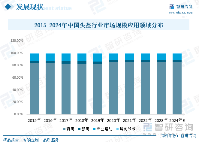 2015-2024年中国头盔行业市场规模应用领域分布