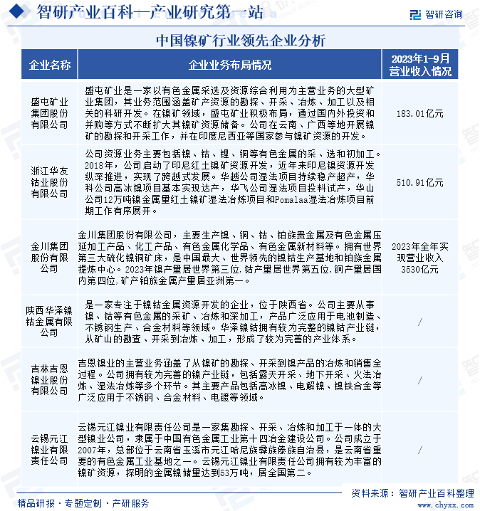 中国镍矿行业领先企业分析