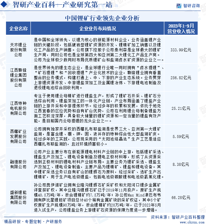 中国锂矿行业领先企业分析