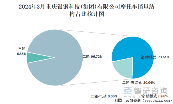 2024年3月重庆银钢科技(集团)有限公司摩托车销量结构占比统计图