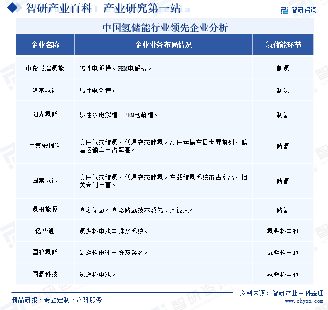 中国氢储能行业领先企业分析
