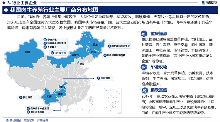 在国家政策的大力支持下，大量行业外资本进入养牛业，鹏欣富盛、长春城开农投畜牧是新上榜的养牛新秀。TOP30肉牛集团普遍采用外聘职业经理人的方式进行管理，极大的降低了肉牛养殖业的投资风险，这也是近几年来肉牛养殖集团稳步持续发展的重要原因。