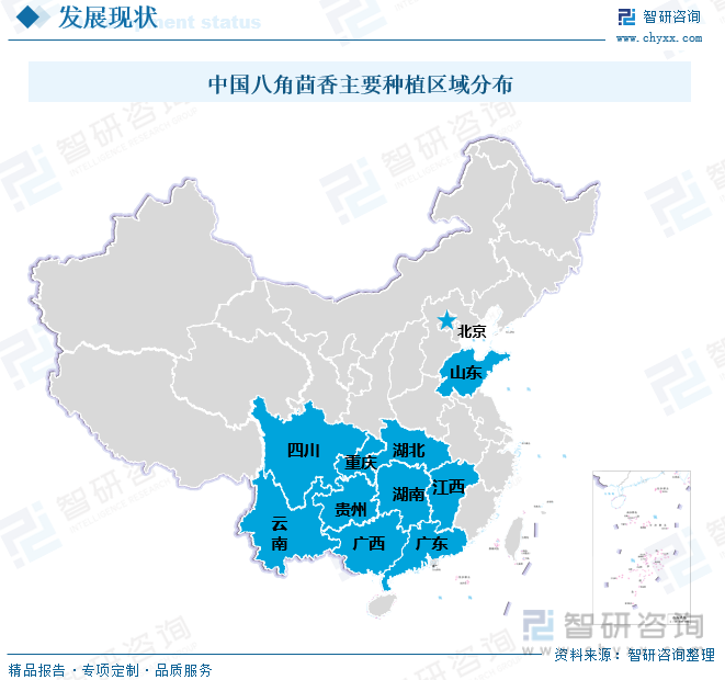 中国八角茴香主要种植区域分布