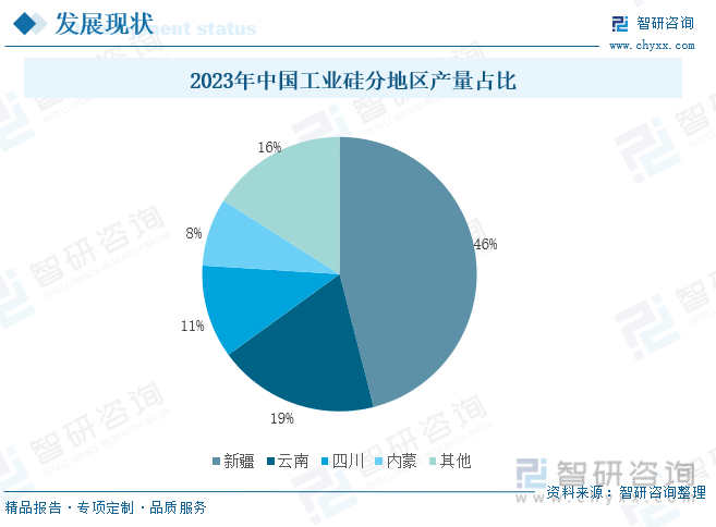 2023年中国工业硅分地区产量占比