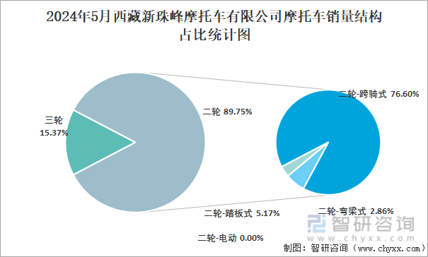2024年5月西藏新珠峰摩托车有限公司摩托车销量结构占比统计图