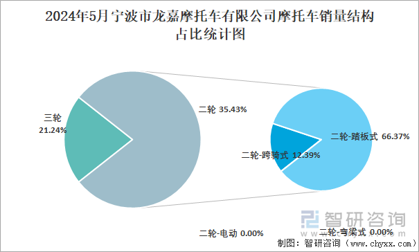 2024年5月宁波市龙嘉摩托车有限公司摩托车销量结构占比统计图