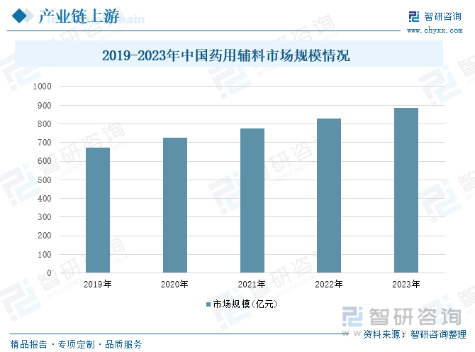 2019-2023年中国药用辅料市场规模情况